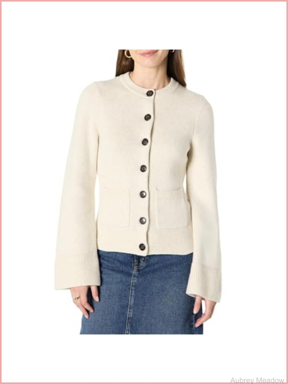 Women's Cotton Cardigan with Bell Sleeves & Shaped Waist - Regular Fit